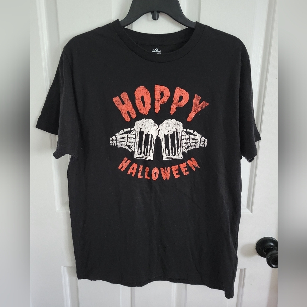 Hoppy Halloween Novelty Mens Black Halloween Beer Drinking Tshirt Medium 38-40